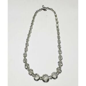 Art Deco Faceted Crystal Graduated Bead Necklace With 14k White Gold Clasp 18"